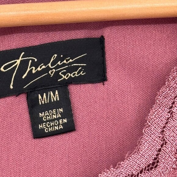 Talia Sodi Mauve Lace 3/4 Sleeve Midi Dress V-Neck size Medium New $89 - Picture 3 of 15